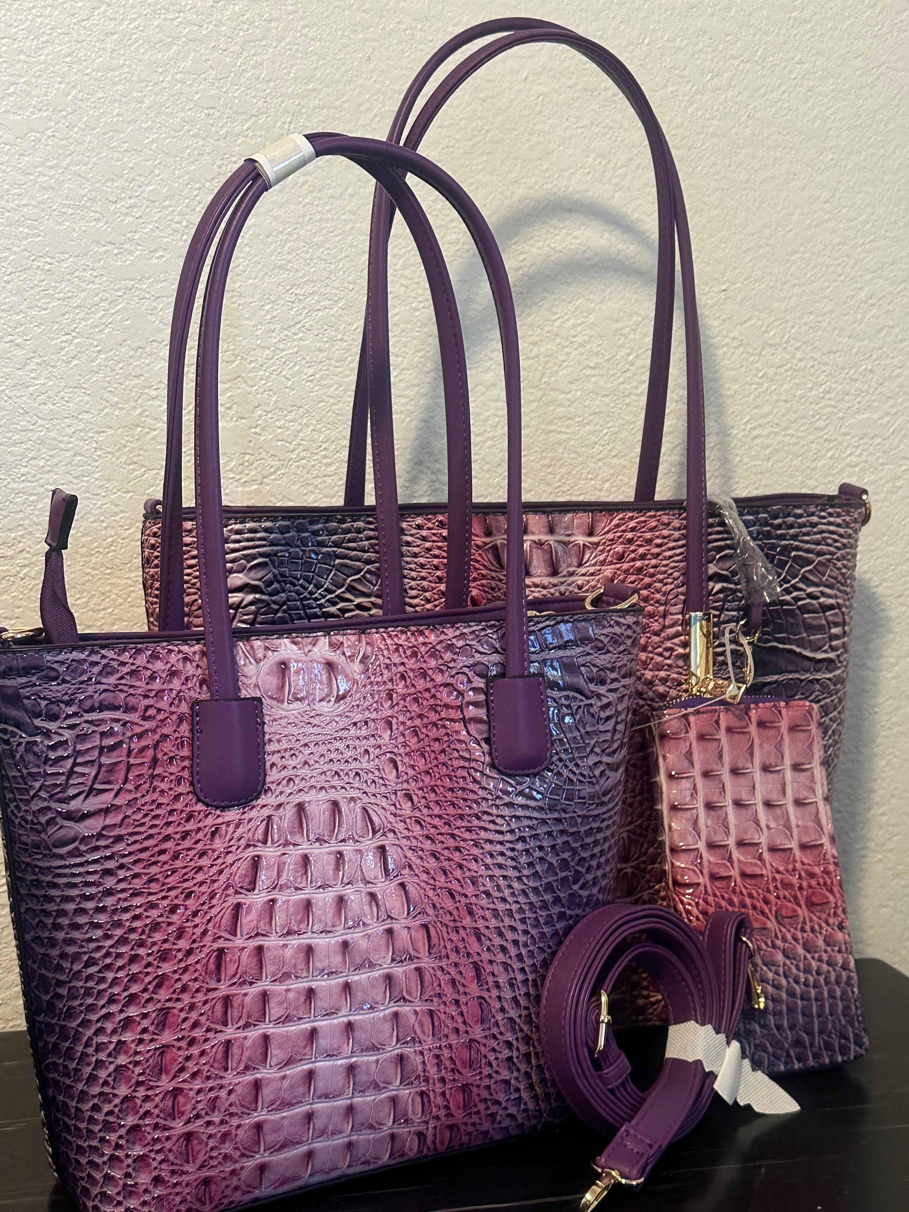 Purple snakeskin bag set