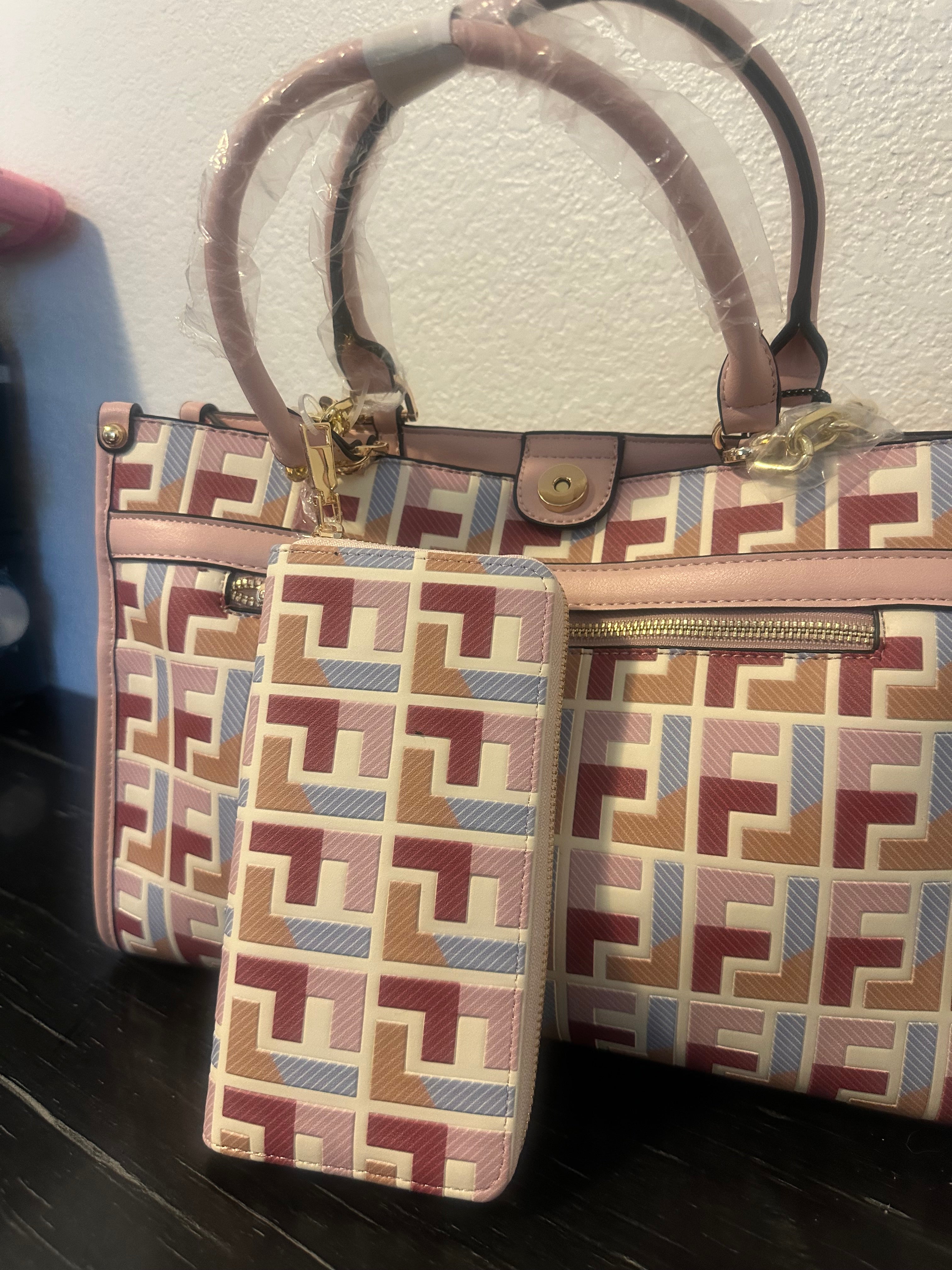 Pink Multi color bag with Wallet